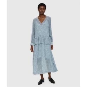 JUST Female Dress Womens X Small Henry Blue Clover Print Ruffle Cottage‎ Core